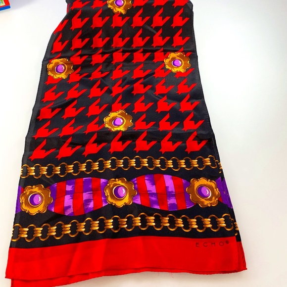Vintage Talbots Echo Silk Scarf, Red/ Black - Picture 1 of 5